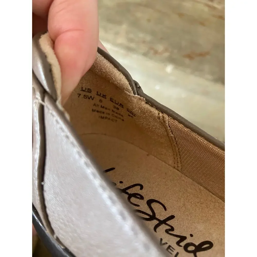Lifestride Impact taupe low heeled wedge pump in wide width
